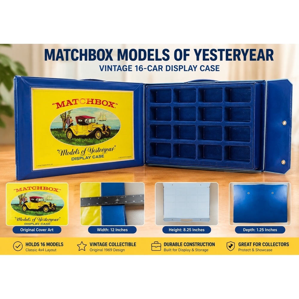 Vintage Matchbox Models of Yesteryear Display Case Blue Vinyl 16 Slot 1968 Case